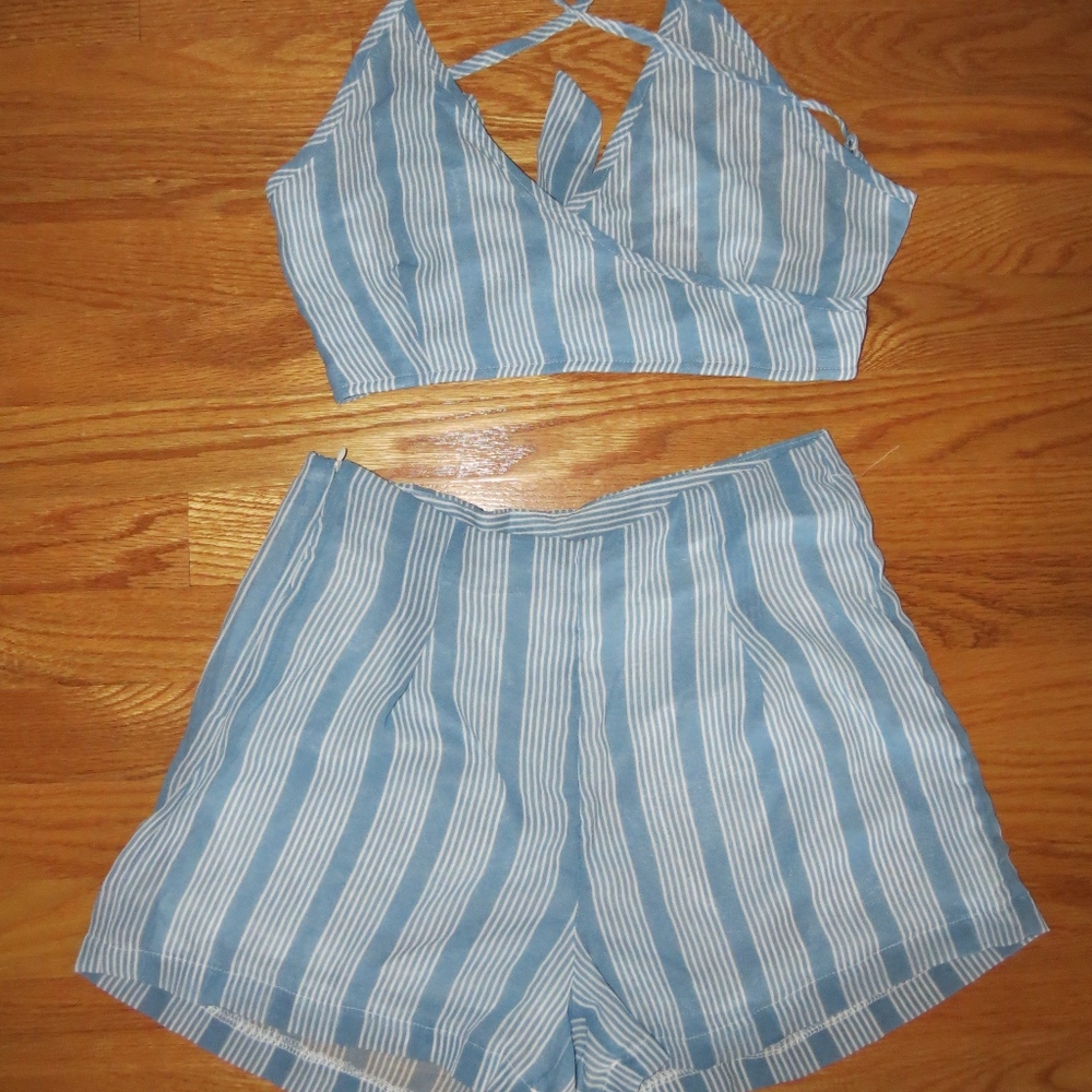 blue two piece outfit